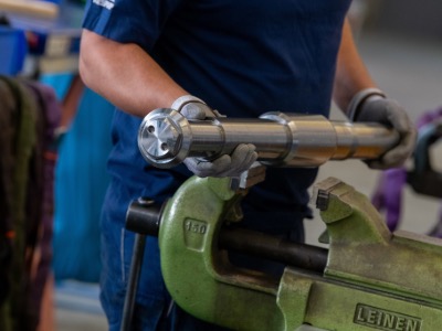 pump on a bench being serviced